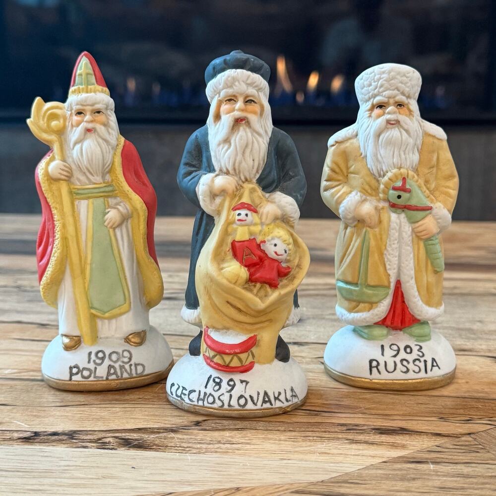 Vintage Santas From Around The World Porcelain Figurine Lot 1909 1897 1903 Set 3